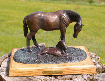 Mare and foal bronze sculpture